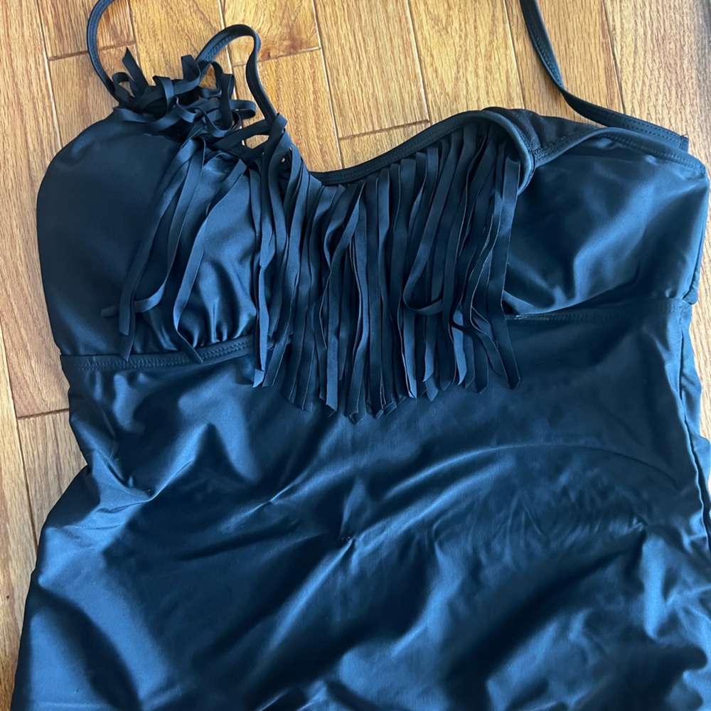 Italina Black Fringe Swimsuit